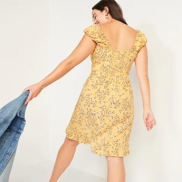 Old Navy Fit and Flare Puff-Sleeve Floral-Print Dress for Women New - Picture 4 of 8